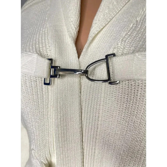 Lauren Ralph Lauren Cotton Shawl Collar Knit Sweater Cardigan size PM White - Picture 3 of 10